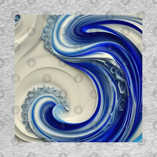 Swirly Flowing Ivory And Cobalt Curlicues by Chance Two Designs